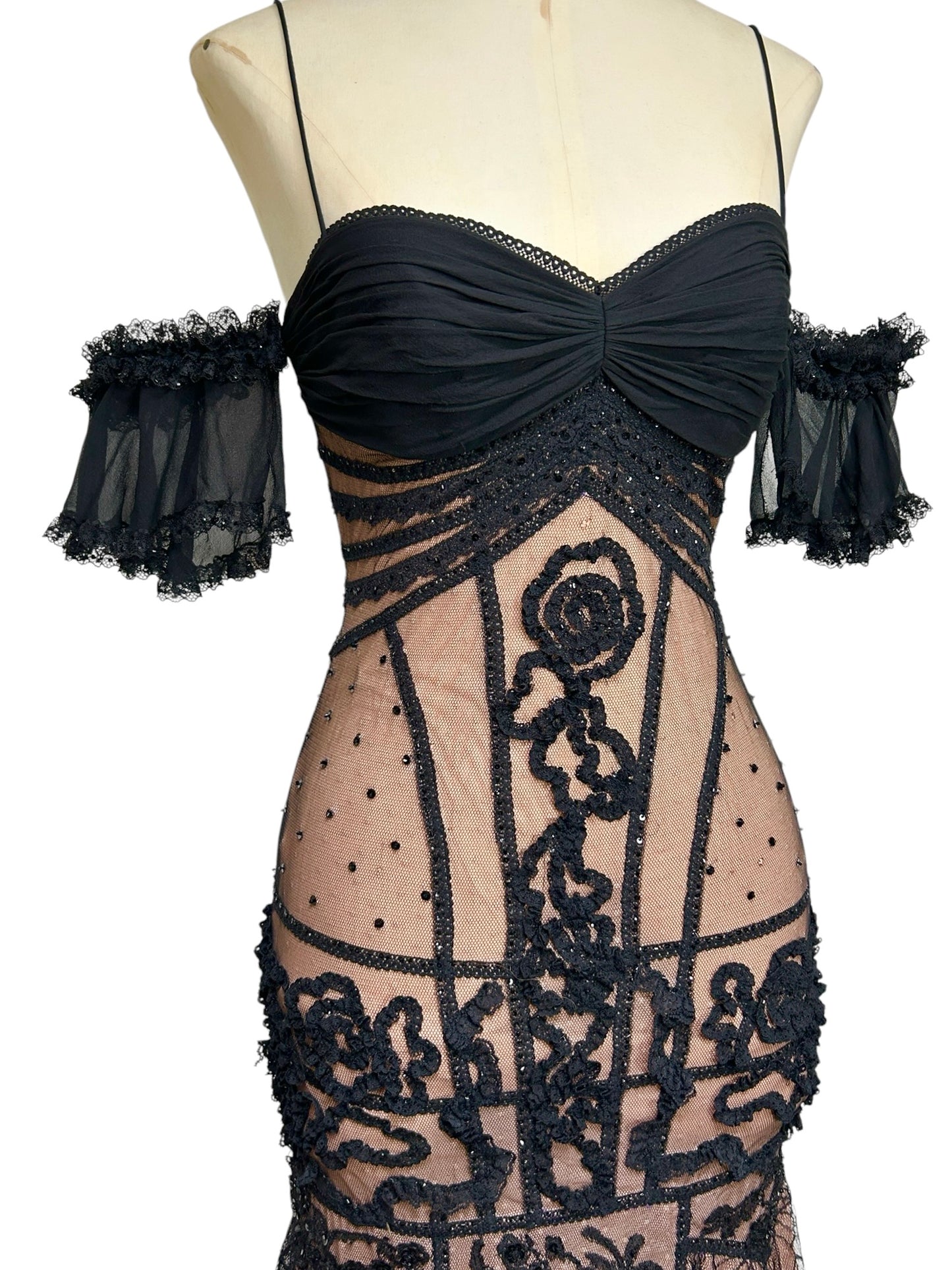 Deadstock Mandalay Black Illusion Lace Empire Bust Dress – Size 6