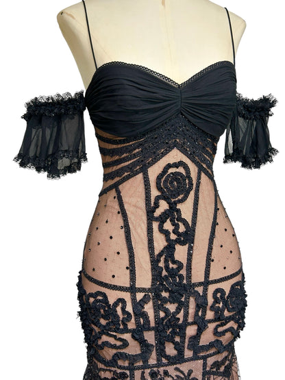 Deadstock Mandalay Black Illusion Lace Empire Bust Dress – Size 6