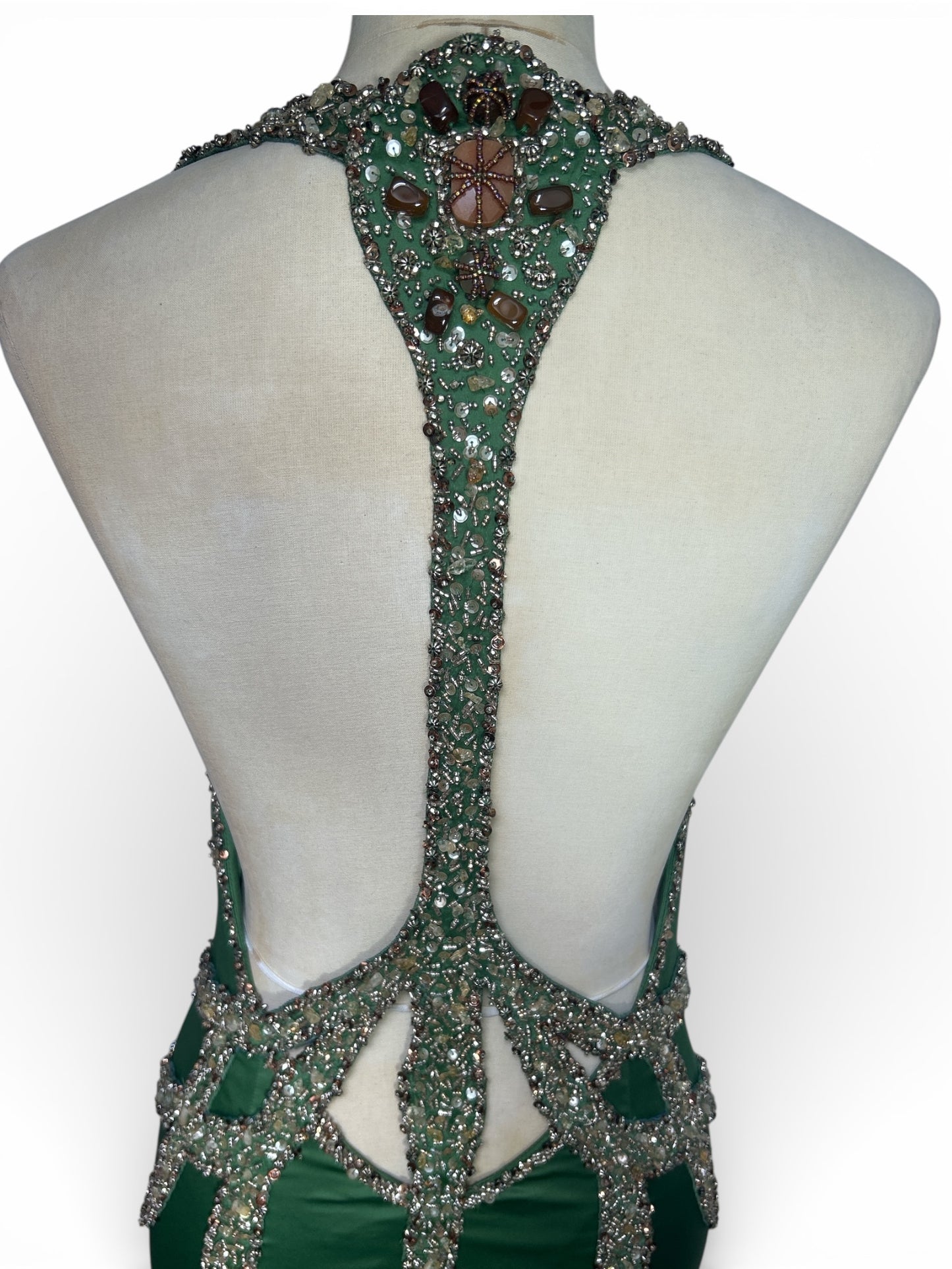Deadstock Mandalay Emerald Beaded Open-Back Dress — Size 6