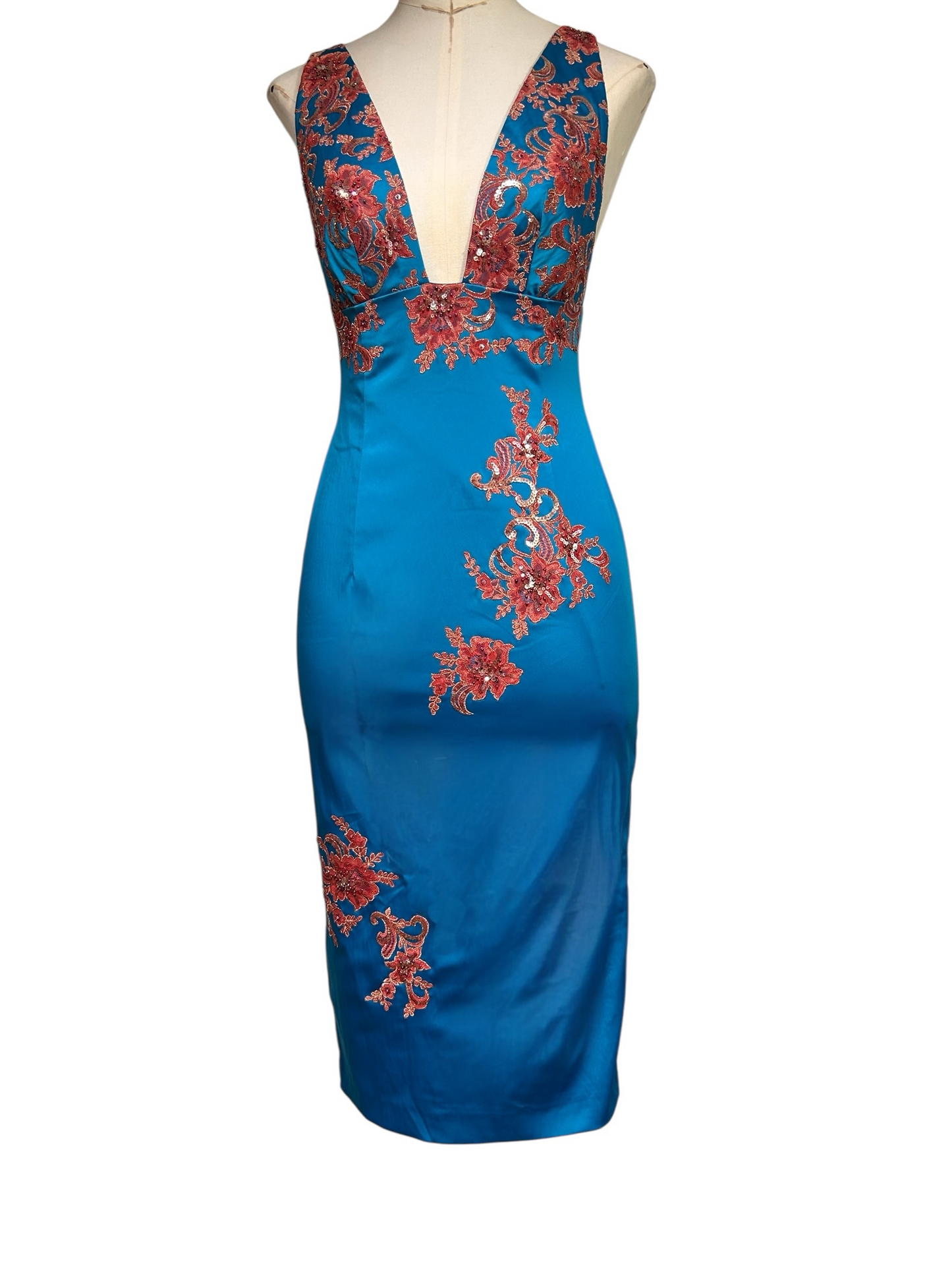 Deadstock Mandalay Peacock Blue Wiggle Dress – Size 6