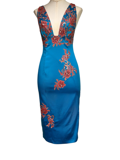 Deadstock Mandalay Peacock Blue Wiggle Dress – Size 6