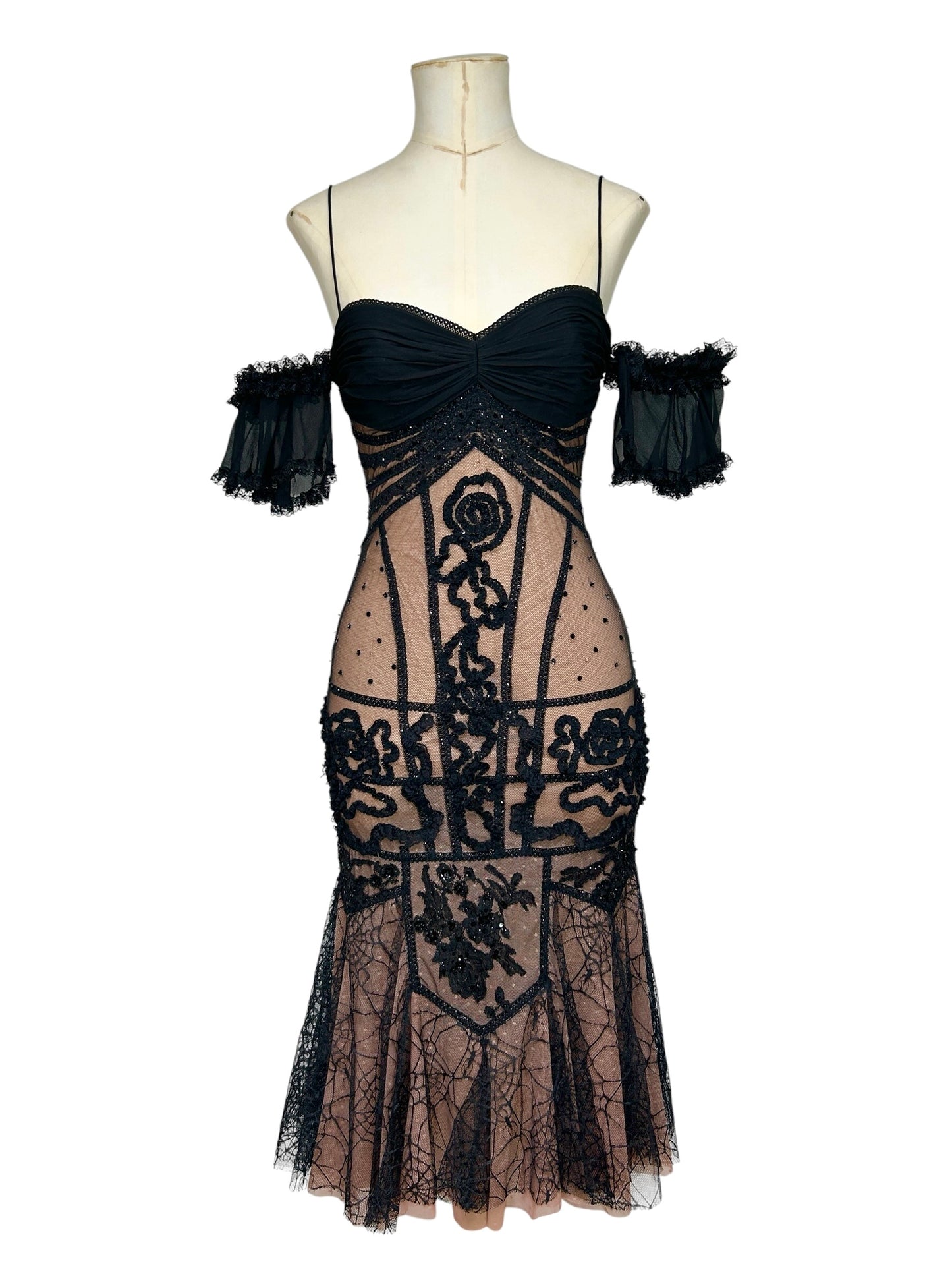 Deadstock Mandalay Black Illusion Lace Empire Bust Dress – Size 6
