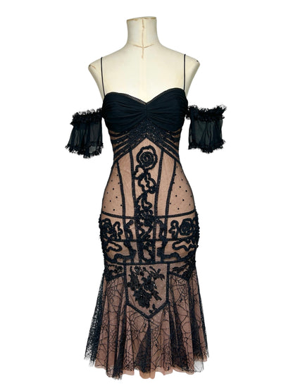 Deadstock Mandalay Black Illusion Lace Empire Bust Dress – Size 6