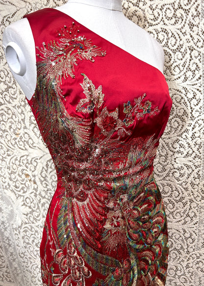 Mandalay Couture One-Shoulder Beaded Cocktail Dress – Size 6