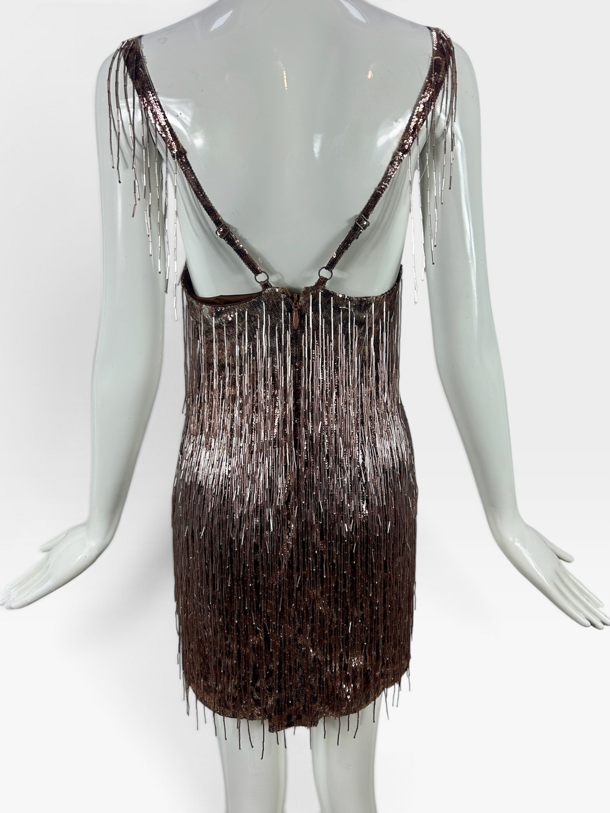 Pink beaded fringe over leopard Mandalay dress size 10