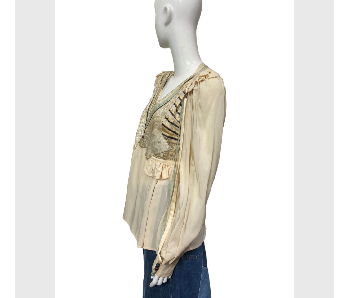 70’s Galiane for Saks Silk Blouse with Renaissance Inspired Details