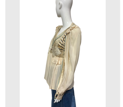 70’s Galiane for Saks Silk Blouse with Renaissance Inspired Details