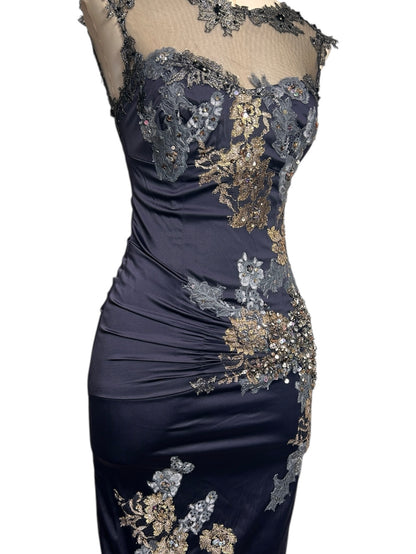 Deadstock Mandalay Midnight Slate Embellished Dress – Size 8