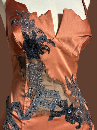 Cinnamon Mandalay Y2K Satin boned bustier size 10