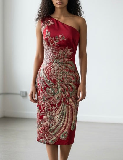 Mandalay Couture One-Shoulder Beaded Cocktail Dress – Size 6