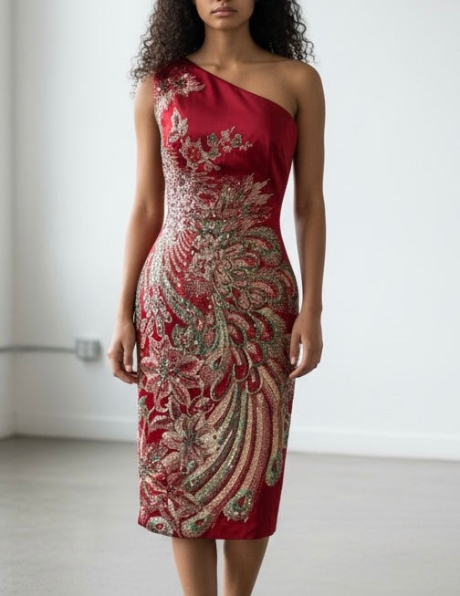 Mandalay Couture One-Shoulder Beaded Cocktail Dress – Size 6