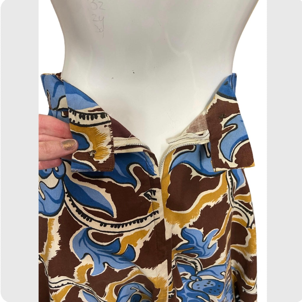 40’s Stylized Fruit and Branch Print Cotton Skirt