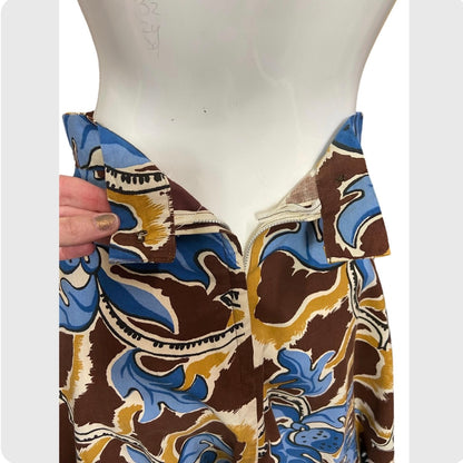 40’s Stylized Fruit and Branch Print Cotton Skirt