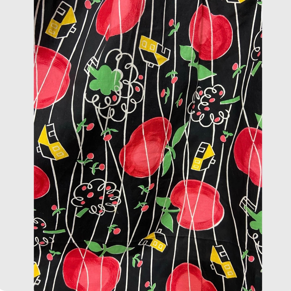 50’s Schoolhouse and Apple Novelty Print Cotton Skirt