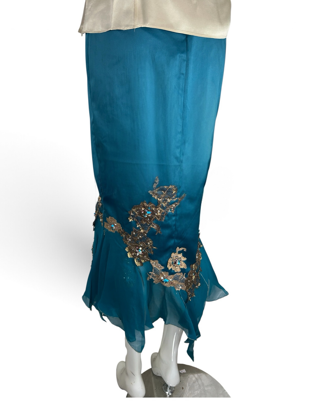 Mandalay teal satin stretch mermaid skirt, fairy core size 6