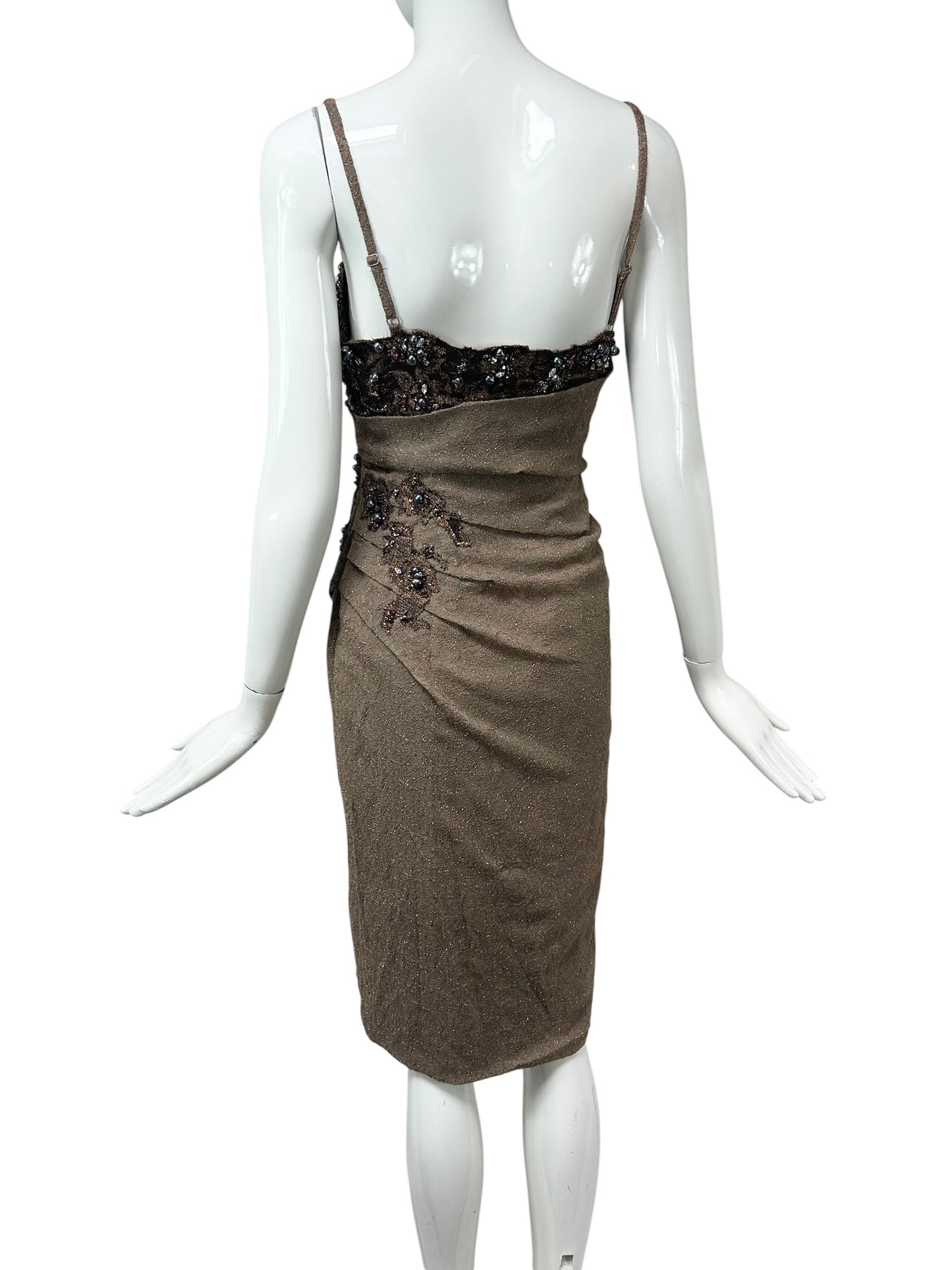 Mandalay Cocoa Embroidered Wrap Dress – Deadstock Beaded Cocktail Dress | Size 6