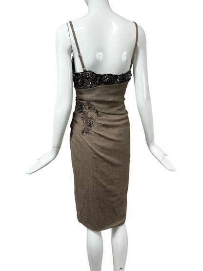 Mandalay Cocoa Embroidered Wrap Dress – Deadstock Beaded Cocktail Dress | Size 6