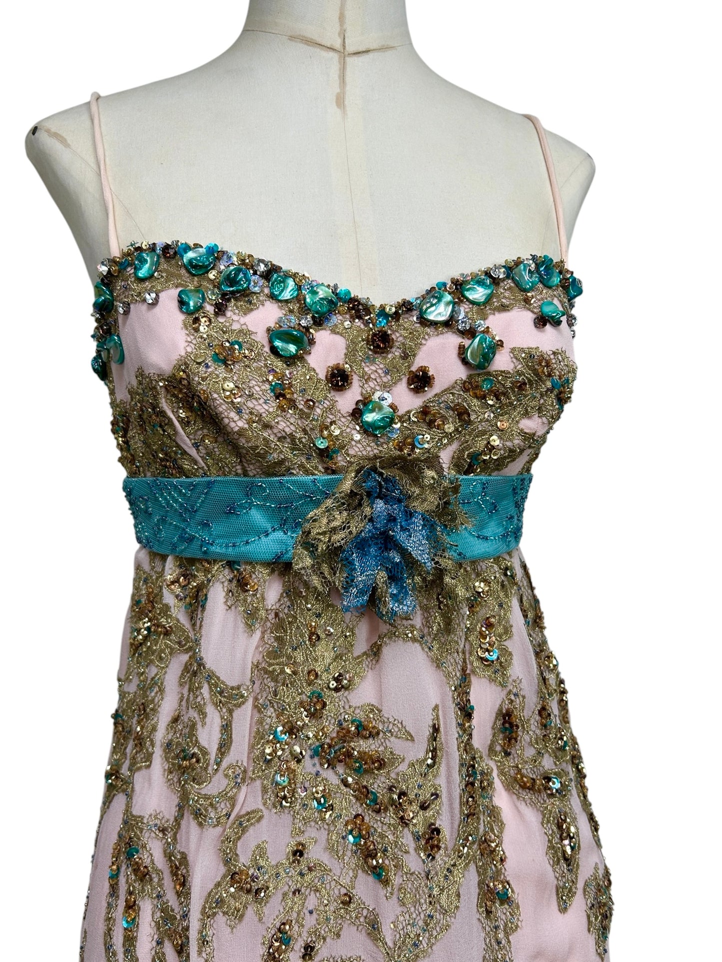 Deadstock Mandalay Silk Chiffon Beaded Babydoll Dress – Size 6