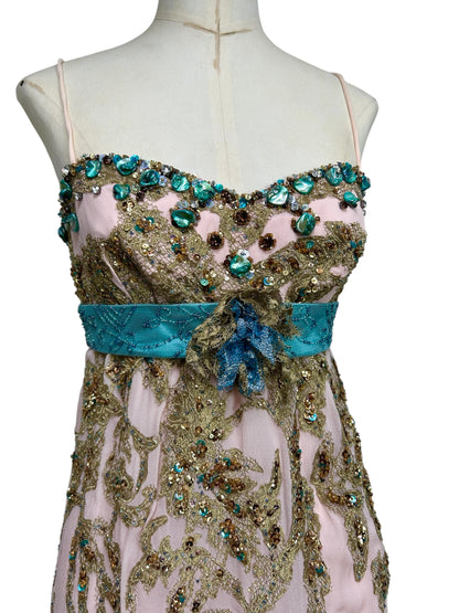 Deadstock Mandalay Silk Chiffon Beaded Babydoll Dress – Size 6