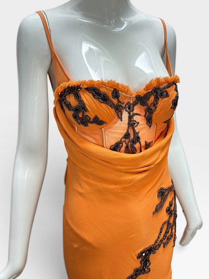 Orange silk drape gown Mandalay size 6