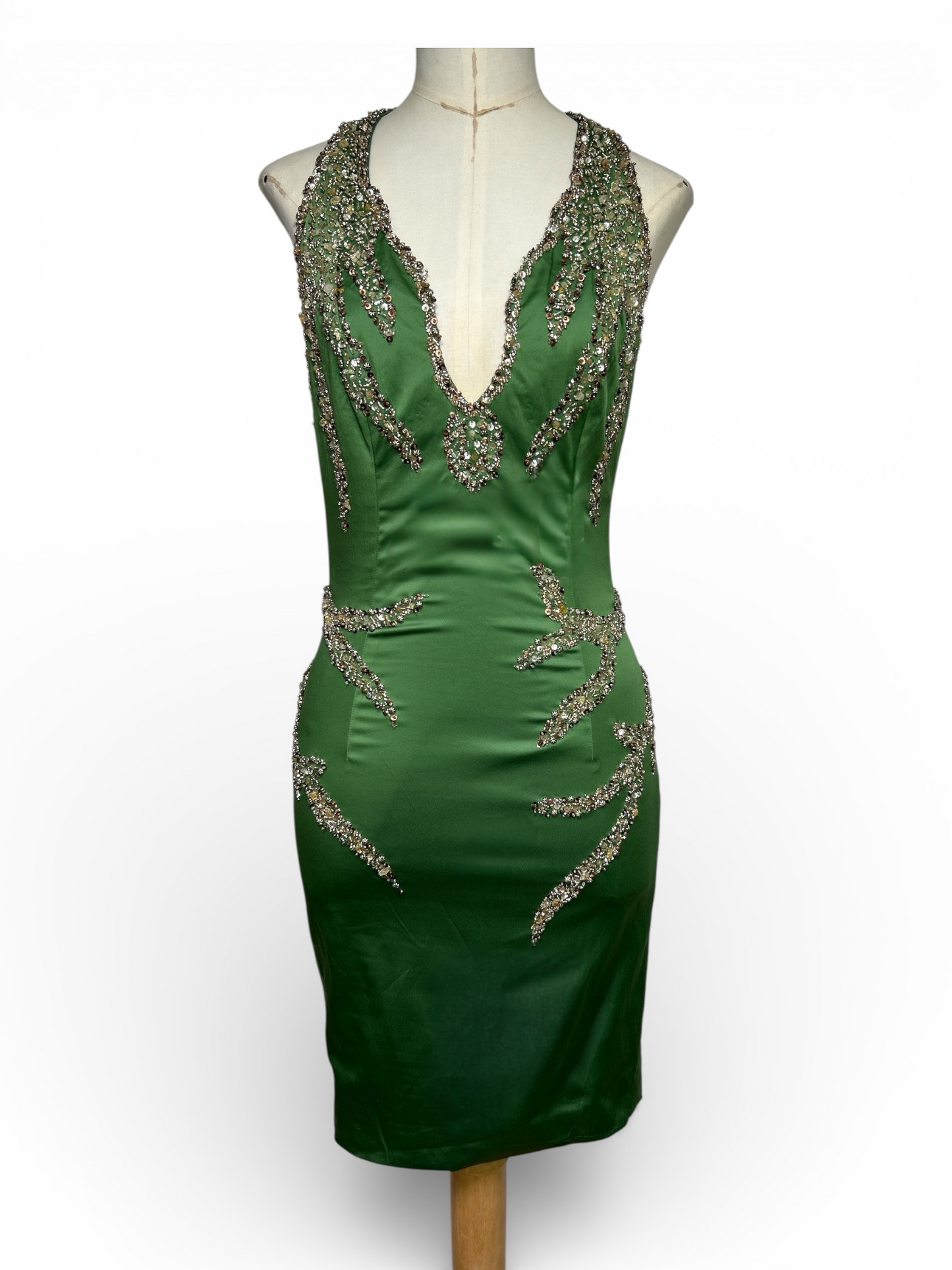 Deadstock Mandalay Emerald Beaded Open-Back Dress — Size 6