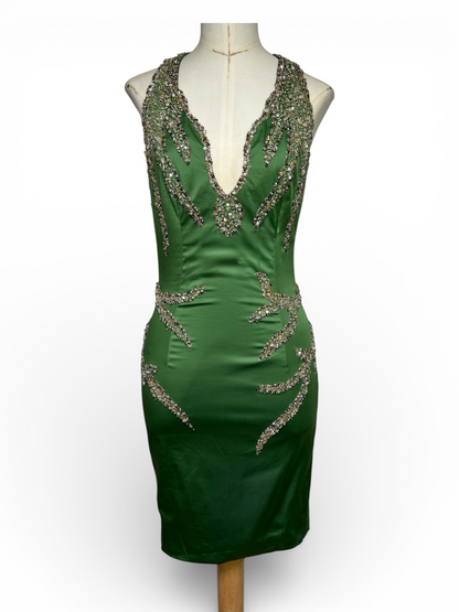 Deadstock Mandalay Emerald Beaded Open-Back Dress — Size 6