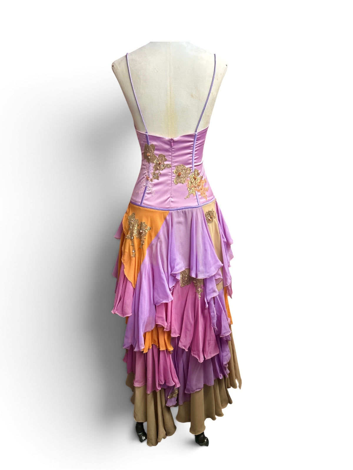 Mandalay Long Layered Silk Gown with Lace and Beaded Details – Sunset Lavender, Rose & Gold sizes 4-6-8-10 Addison Rae