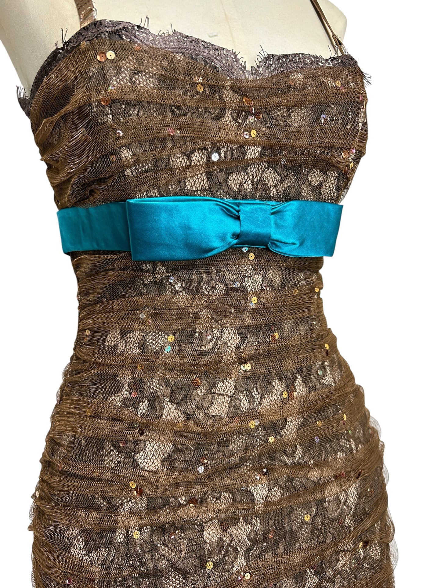 Deadstock Mandalay Lace Mesh Ruched Wiggle Dress – Size 8