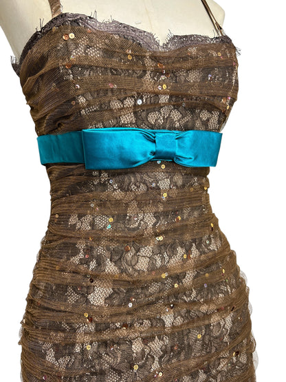 Deadstock Mandalay Lace Mesh Ruched Wiggle Dress – Size 8