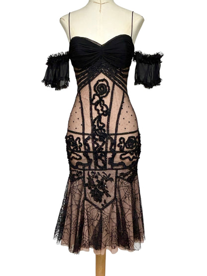 Deadstock Mandalay Black Illusion Lace Empire Bust Dress – Size 6