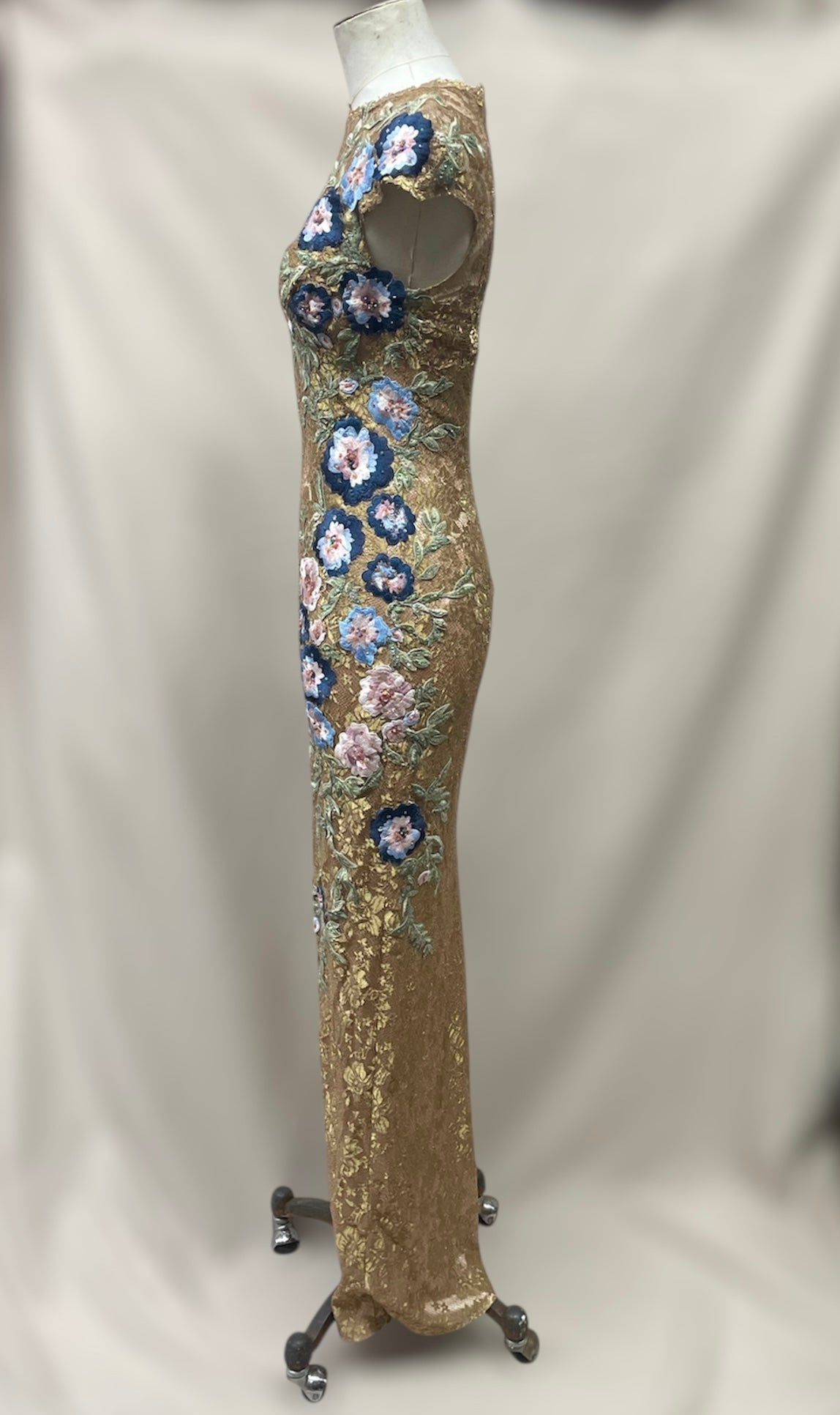 Vintage Deadstock Y2K Mandalay Gold Lace Maxi Dress size 6