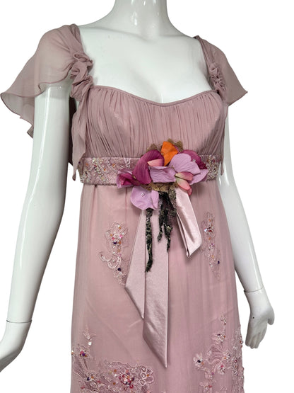 Mandalay Dusty Rose Silk Chiffon Empire Dress – Deadstock Y2K Dress | Size 6