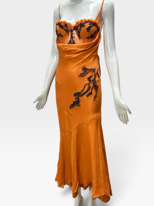 Orange silk drape gown Mandalay size 6