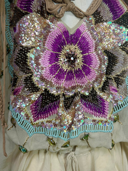 Deadstock Mandalay Silk Chiffon Beaded Butterfly Sleeve Tunic Top – Size 4