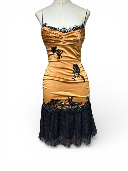Deadstock Mandalay Lace-Trim Dress — Gold & Black | Size 6