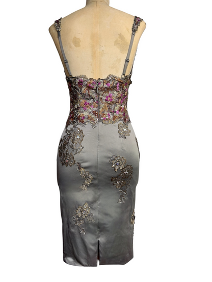 Silver satin Mandalay wiggle dress