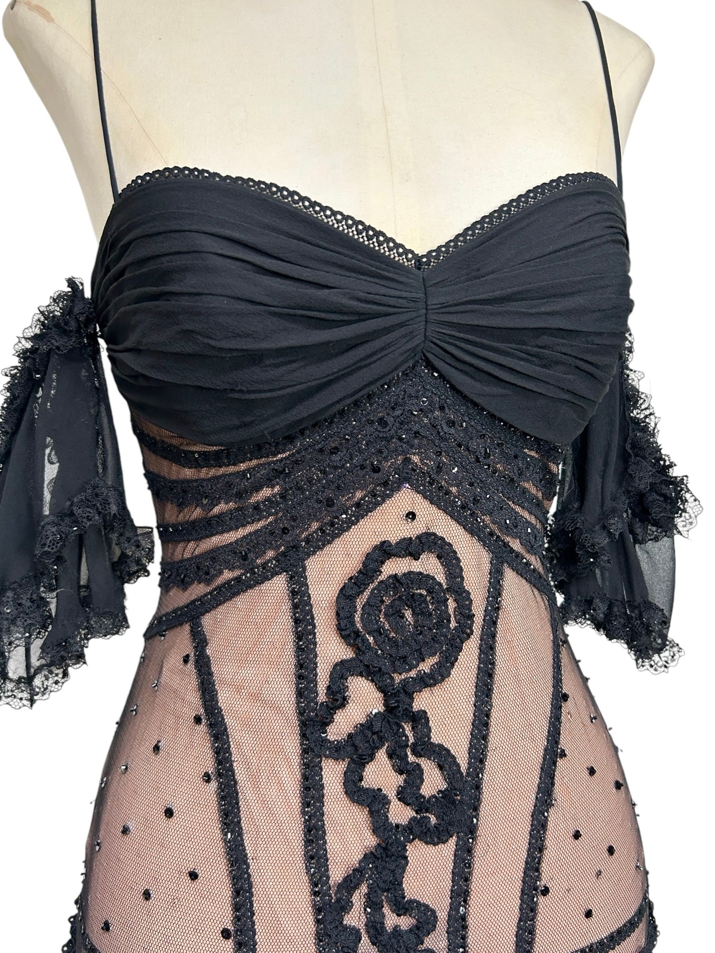 Deadstock Mandalay Black Illusion Lace Empire Bust Dress – Size 6