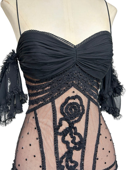 Deadstock Mandalay Black Illusion Lace Empire Bust Dress – Size 6