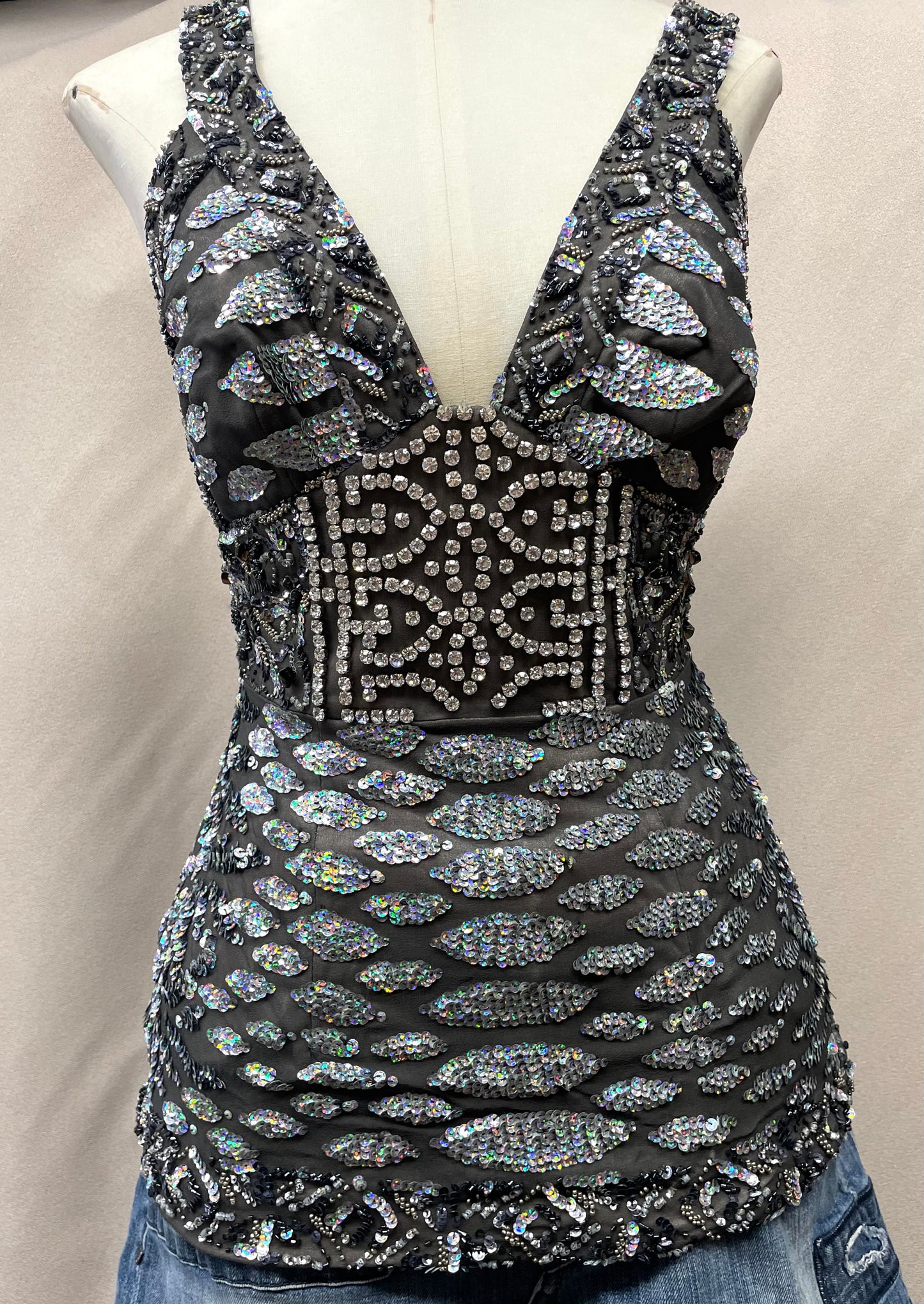 Vintage Deadstock Y2K Mandalay Rhinestone & Sequin Halter Top (Size 6)