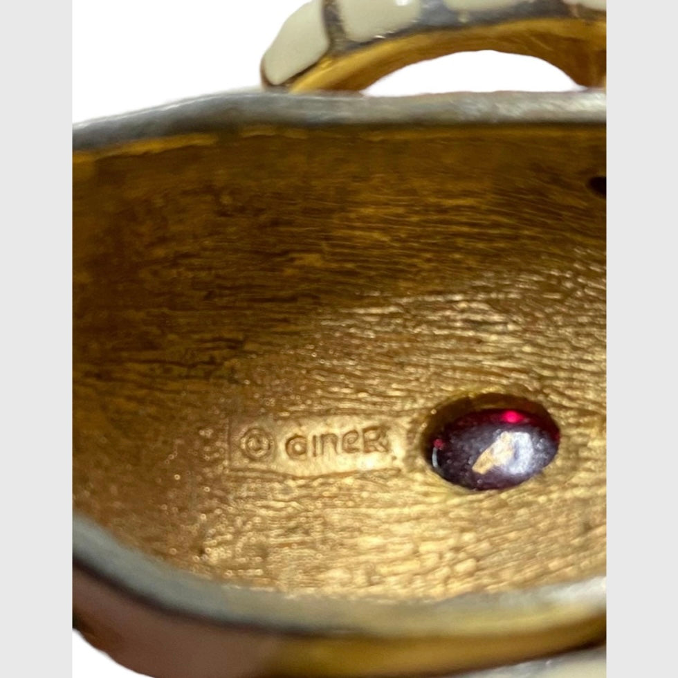 80’s Ciner Enamel Ram’s Head Bracelet with Rhinestones & Glass Cabochons