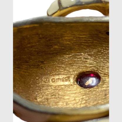 80’s Ciner Enamel Ram’s Head Bracelet with Rhinestones & Glass Cabochons