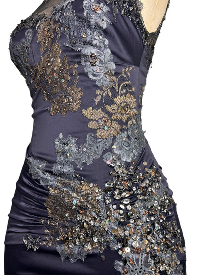Deadstock Mandalay Midnight Slate Embellished Dress – Size 8