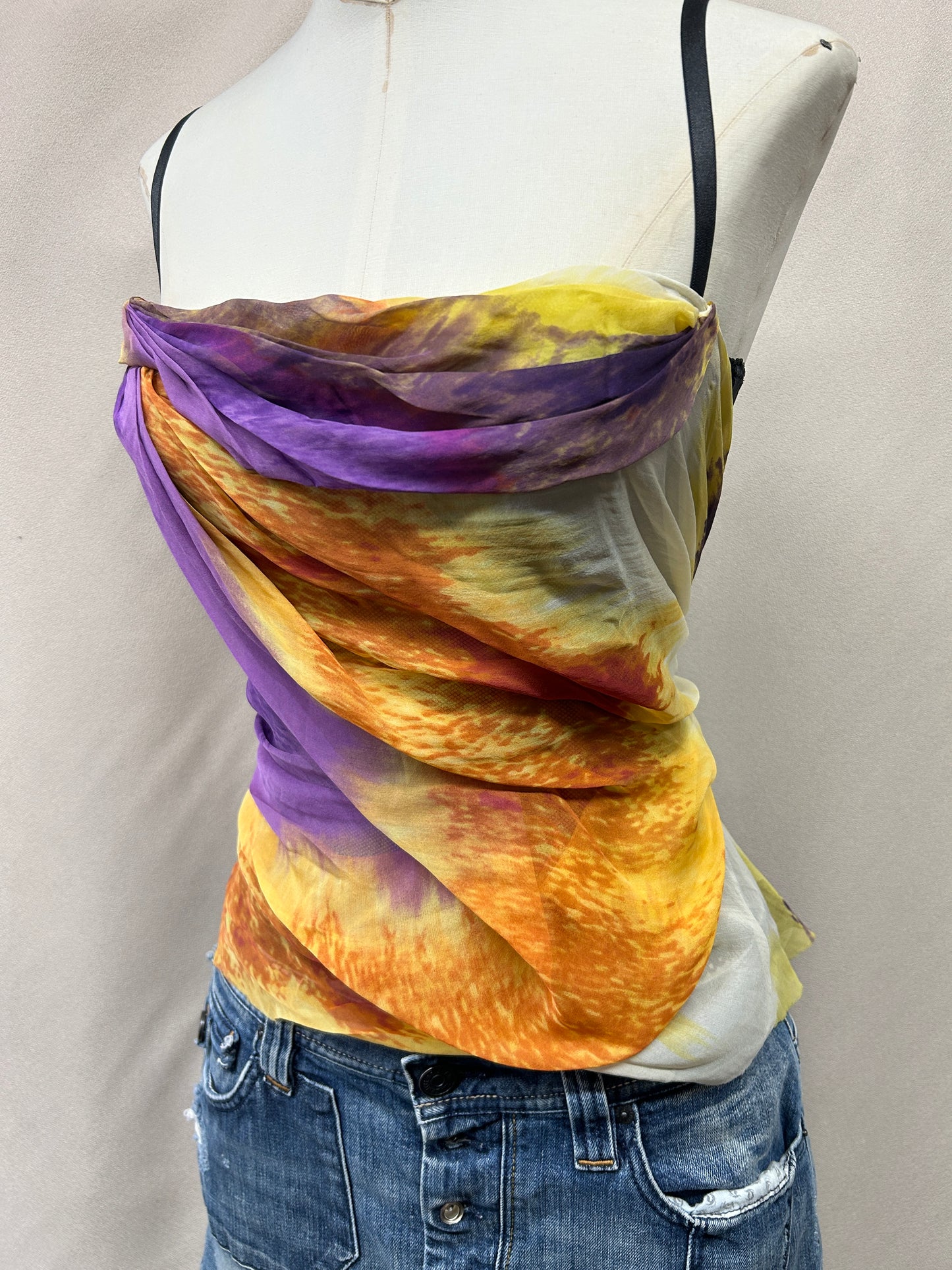 Y2K Deadstock Mandalay Silk Drape Corset Top