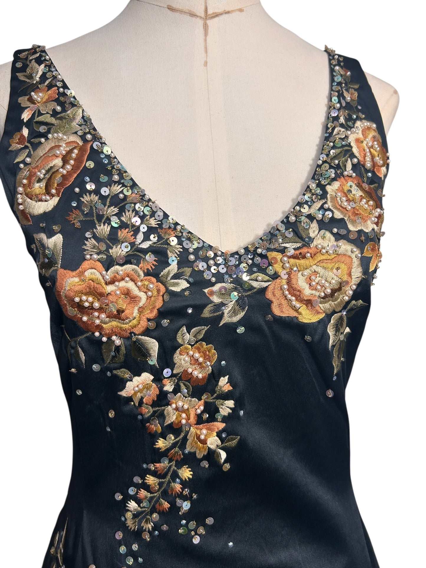 Deadstock Mandalay Embroidered Gown — Black Floral | Size 6w