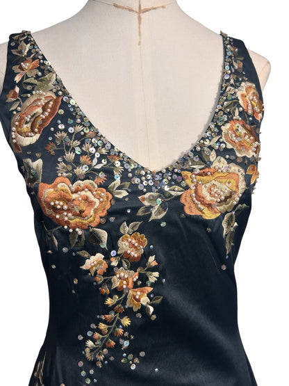 Deadstock Mandalay Embroidered Gown — Black Floral | Size 6w