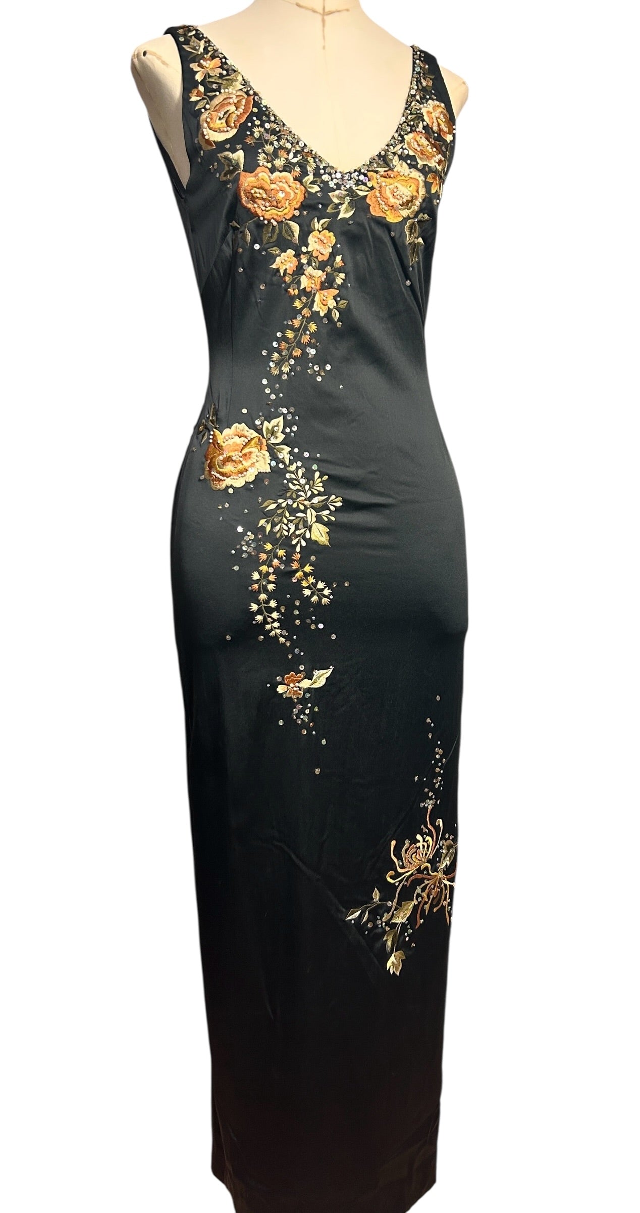 Deadstock Mandalay Embroidered Gown — Black Floral | Size 6w