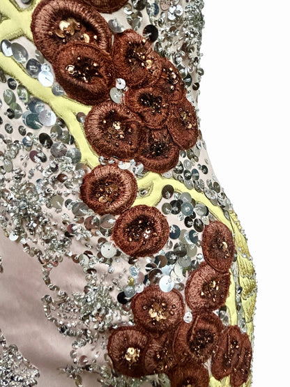 Extraordinary One-of-a-Kind Deadstock Mandalay 1940s Inspired Sequin Embroidered Cocktail Dress – Glamorous Y2K Designer Evening Wiggle Dress Size 6