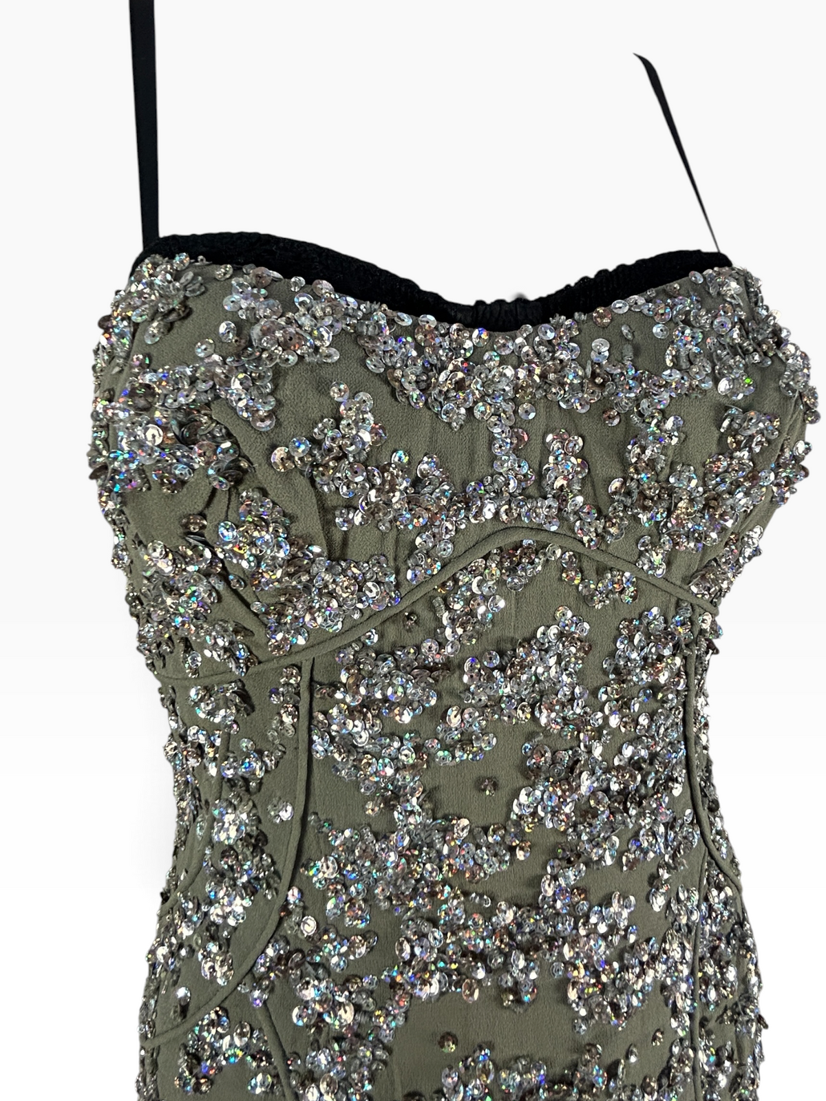 Deadstock Mandalay Silk Chiffon Sequin Dress with Built-In Demi Bra size 6