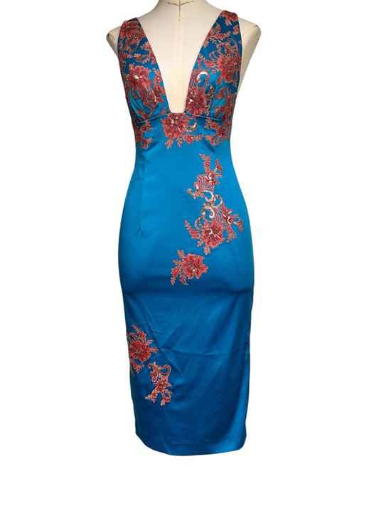 Deadstock Mandalay Peacock Blue Wiggle Dress – Size 6