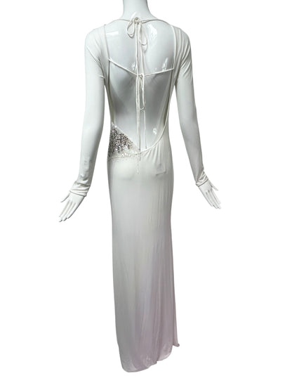 Mandalay Deadstock White Backless Stretch Jersey Gown | Y2K Maxi Dress | Wedding or Bridal Reception Dress size 10 and 8